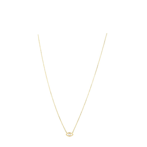 14k Yellow Gold Pearl Evil Eye Necklace by Avera Group