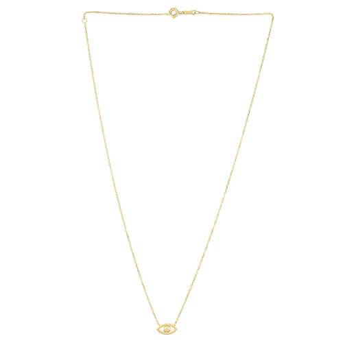 14k Yellow Gold Pearl Evil Eye Necklace by Avera Group
