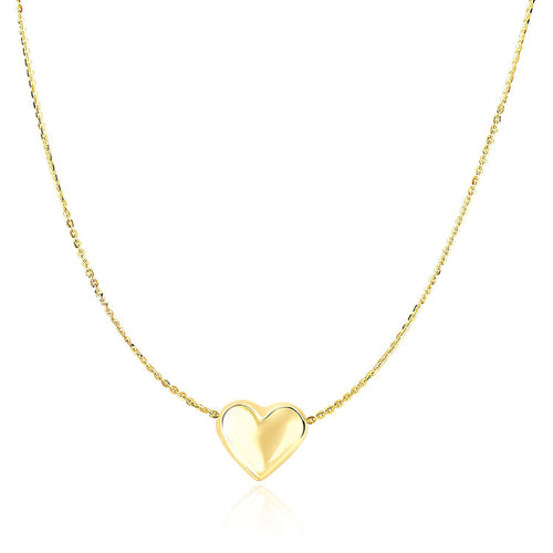 14k Yellow Gold Chain Necklace with Sliding Puffed Heart Charm by Avera Group