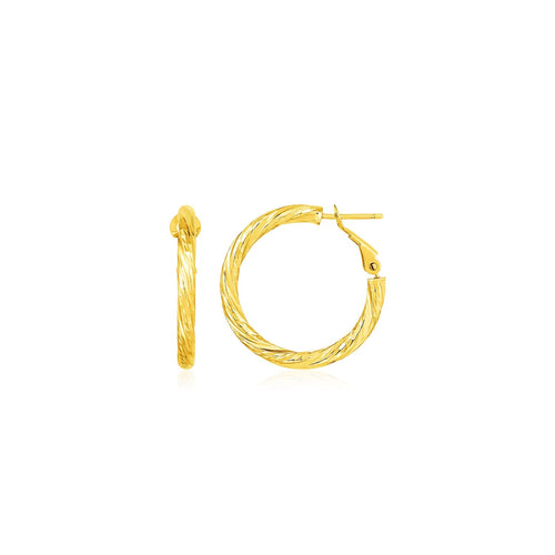 14k Yellow Gold Petite Twisted Round Hoop Earrings by Avera Group