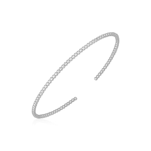 14k White Gold High Polish Bead Cuff Bangle (2.00 mm) by Avera Group