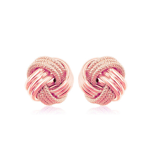14k Rose Gold Love Knot with Ridge Texture Earrings by Avera Group