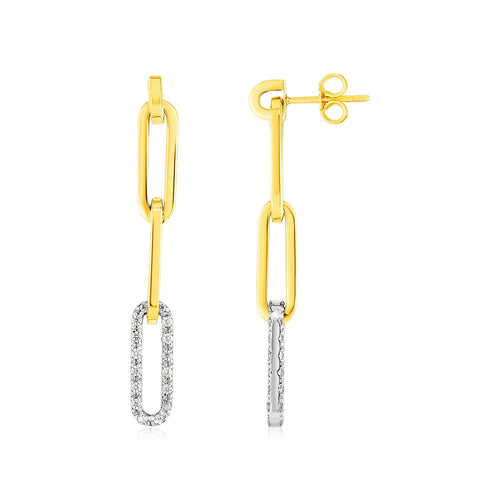 14k Yellow Gold Paperclip Chain Dangle Earrings with Diamonds by Avera Group