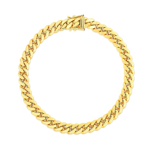 14k Yellow Gold Classic Miami Cuban Solid Bracelet (7.10 mm) by Avera Group