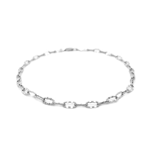 14k White Gold Anklet with Fancy Hammered Oval Links by Avera Group