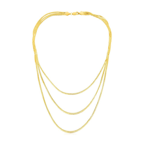 14k Yellow Gold Three Strand Herringbone Chain Necklace by Avera Group