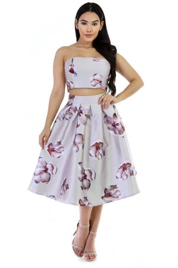 2 Piece Tube Top Floral Skirt Set by The House of Stylez