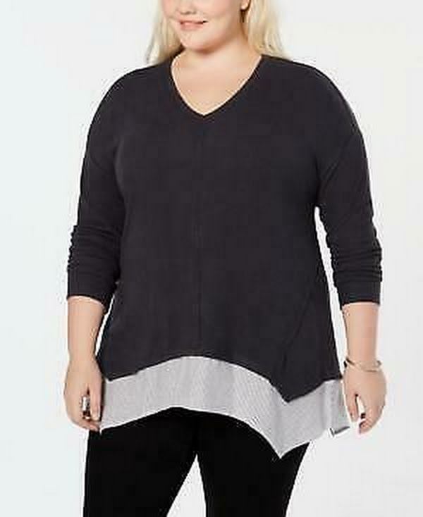 Style Co. Womens Mixed Media Pullover Blouse, Size 2X by Vanessa Jane