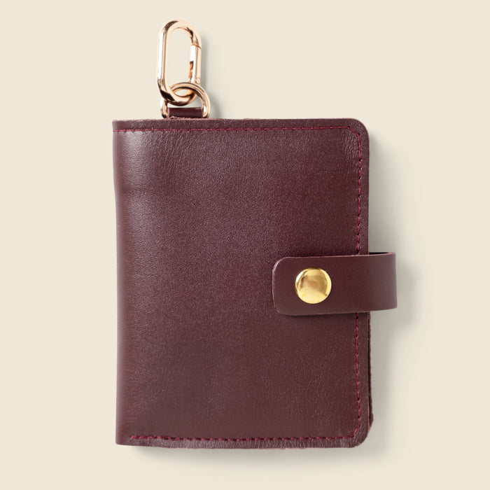 Leather Bifold Wallet with Snap & Key Ring - Burgundy by CASUPO