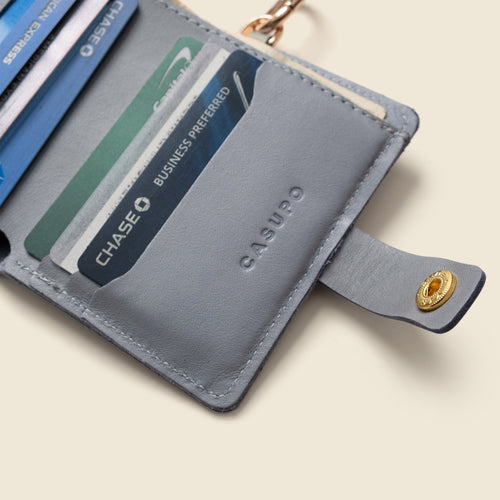 Leather Bifold Wallet with Snap & Key Ring - Ice Blue by CASUPO