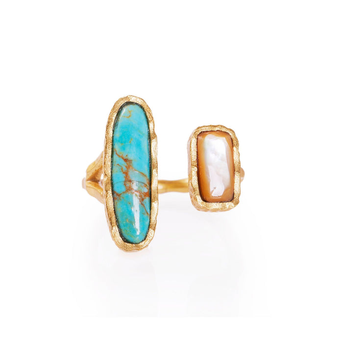 Deco Twin Stone Ring - Turquoise/Pearl by Christina Greene