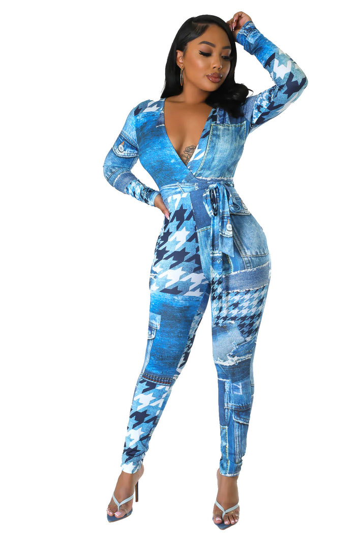 Denim Patch Illusion Jumpsuit by The House of Stylez