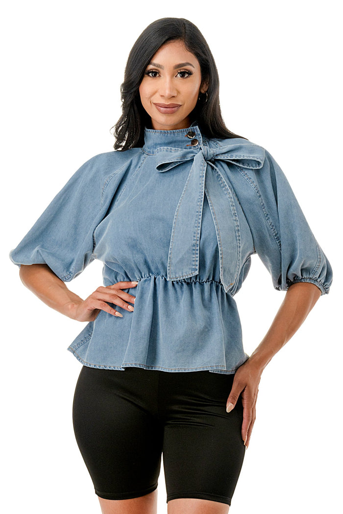 The Denim Bow Blouse by The House of Stylez
