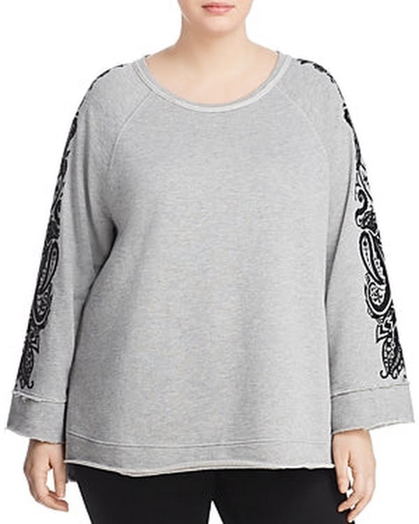 Seven7 Plus Size WomensFrench Terry Bell Sleeve Sweatshirt, Size 1X - Grey by Vanessa Jane