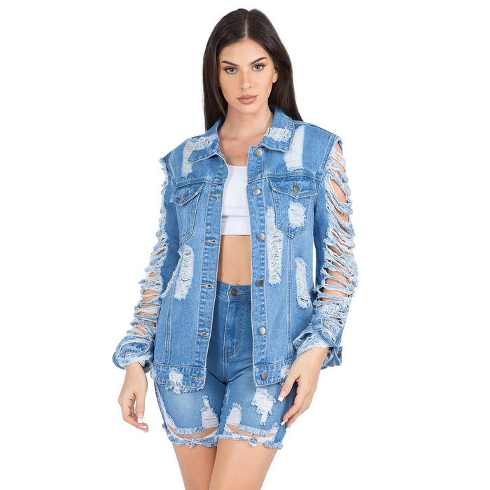 Distressed All Over Denim Jacket by The House of Stylez