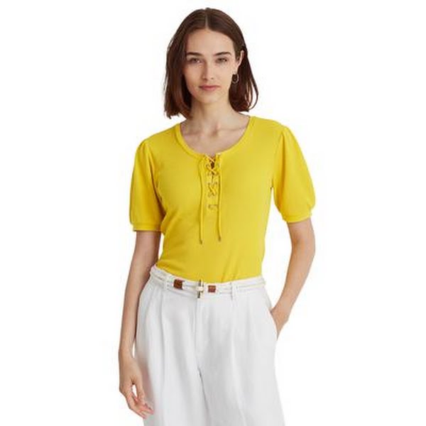Lauren Ralph Lauren Petite Puffed Sleeve Top – Lemon Rind, Size PL by Vanessa Jane