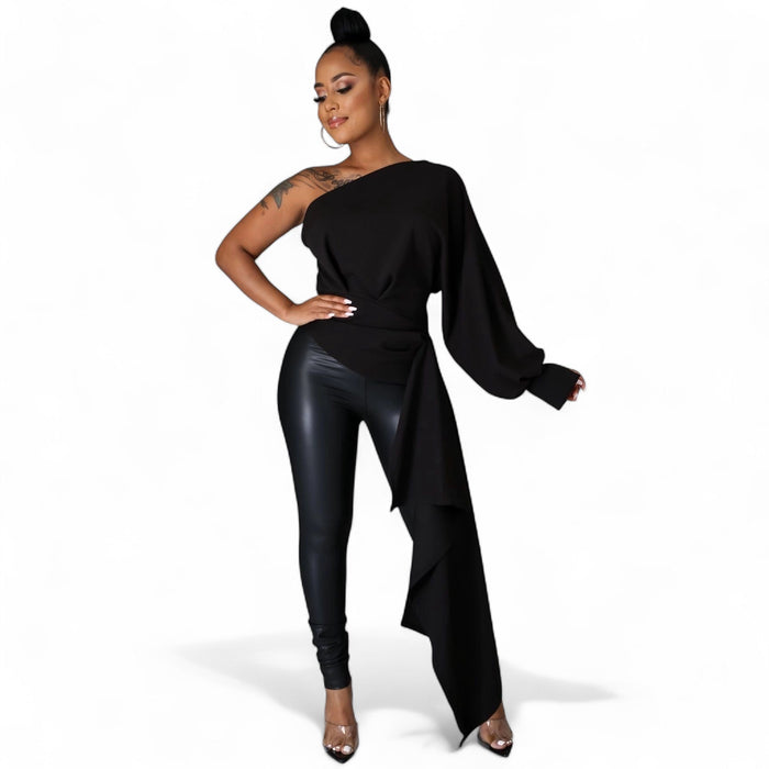 One Shoulder Top with Long Side Train by The House of Stylez