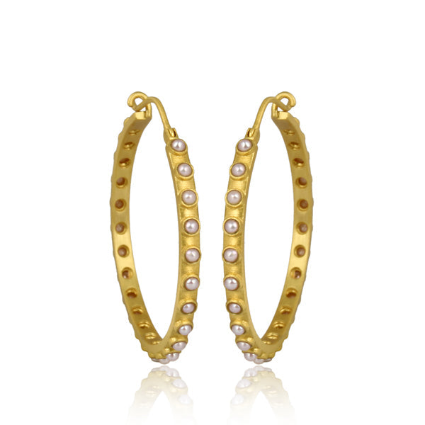 Pearl Hoop Earrings by Christina Greene