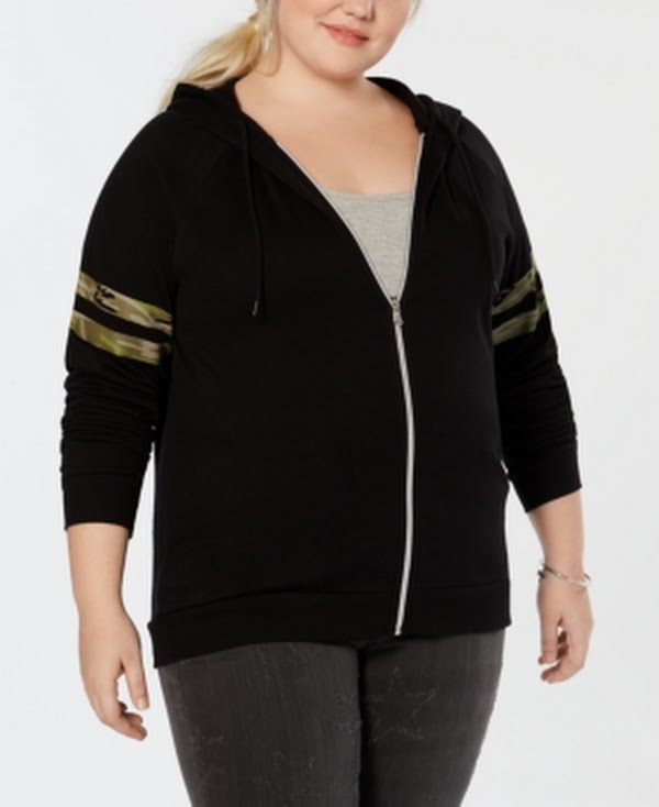 LOVE TRIBE Plus Size Camo-Stripe Zip-Up Jacket, Size 1X by Vanessa Jane
