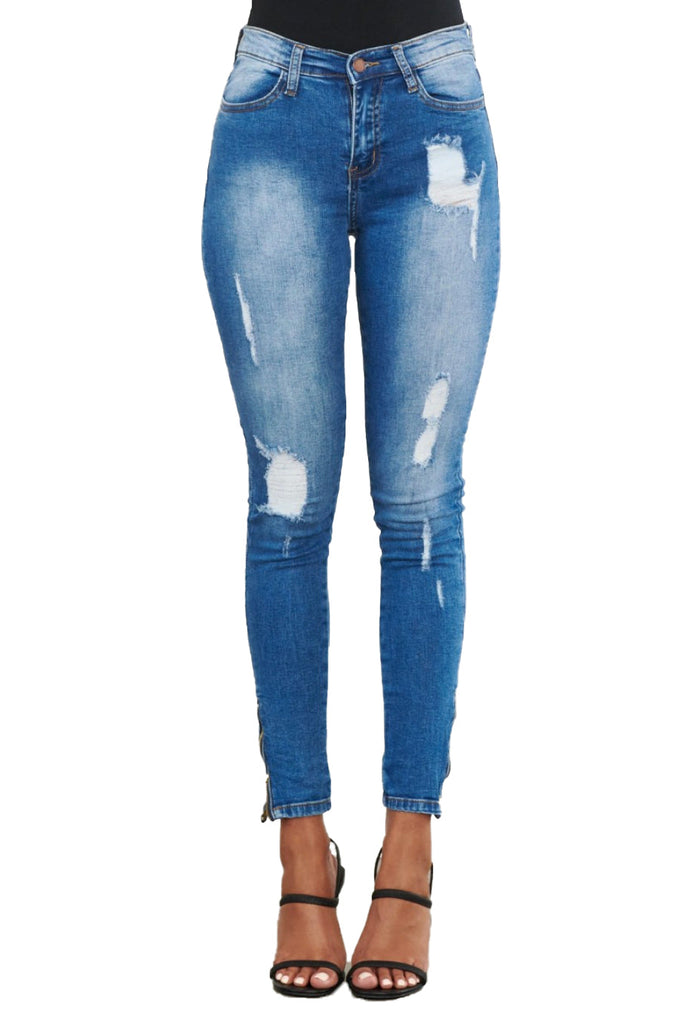 {E750} Skinny Distressed Jeans w/ ankle zipper by The House of Stylez