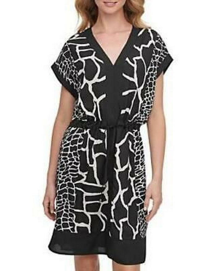 Dkny Printed V-Neck Dress, Size Large by Vanessa Jane