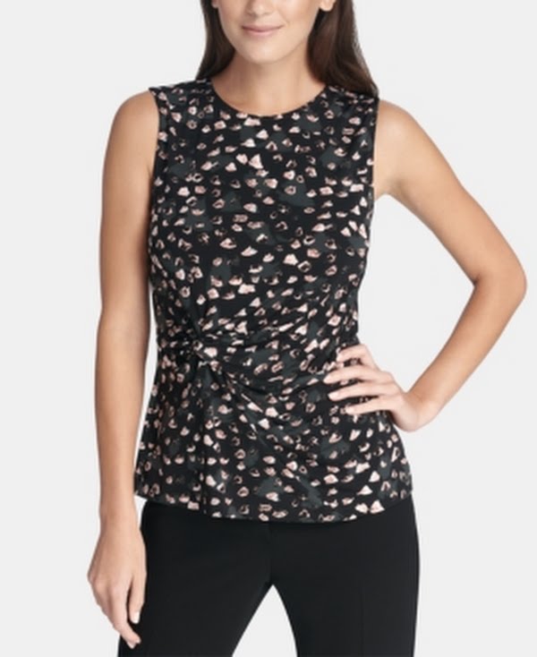 DKNY Womens Black Printed Sleeveless Jewel Neck Top, Size XL by Vanessa Jane