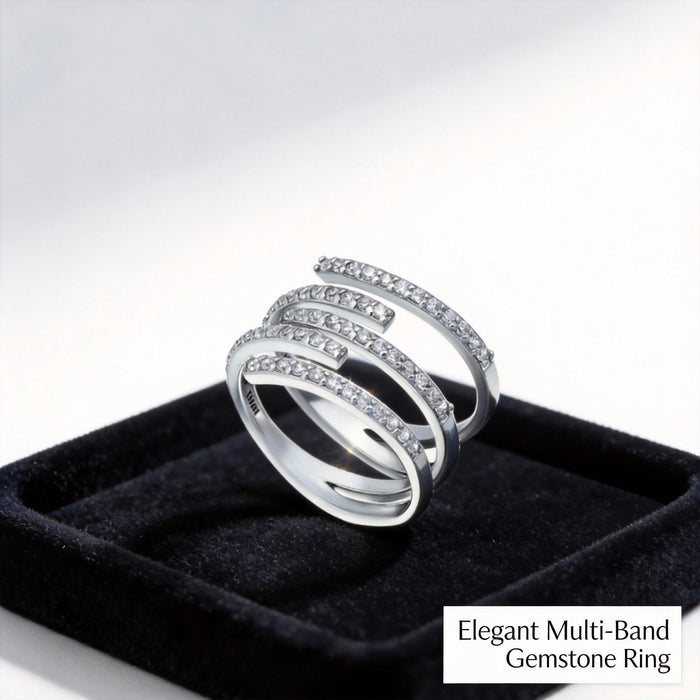 Cubic Zirconia 5 Row Bypass Ring in Silver Plate, Size 5 by Vanessa Jane