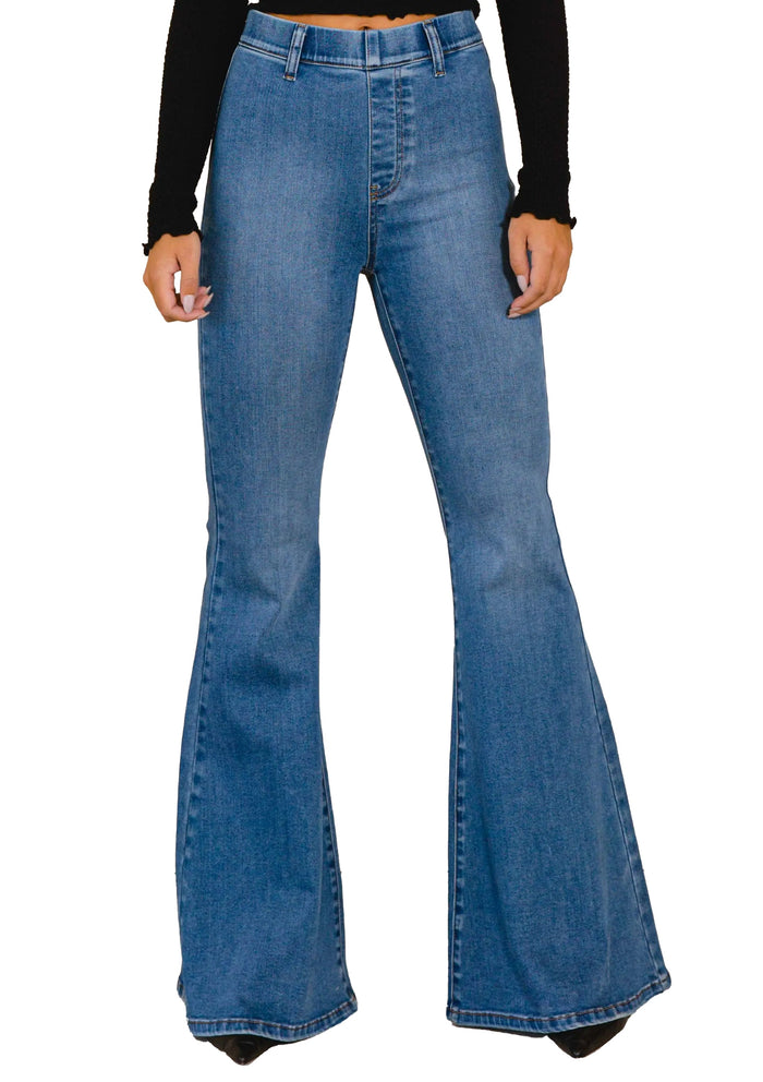 Elastic Waist Flare Denim Jeans (33.5" inseam) by The House of Stylez