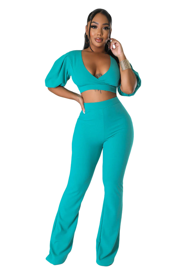 Two Piece Cropped Top Palazzo Pants Set by The House of Stylez