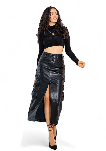 Vegan Leather Cargo Column Skirt by The House of Stylez