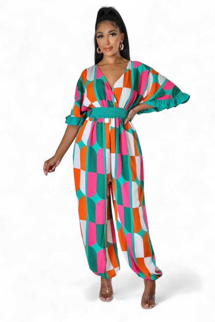 Print V-neck Jumpsuit {Oversized} by The House of Stylez