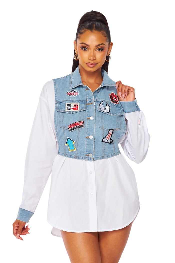 Denim Patch Button Up by The House of Stylez