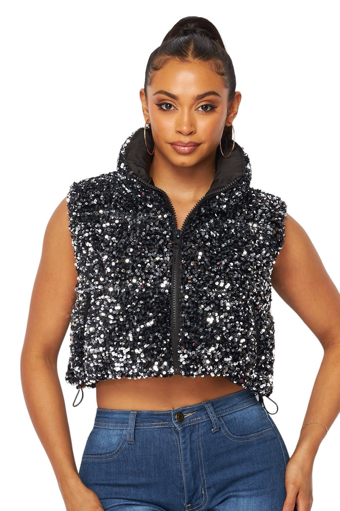 Sequin Velvet Puffer Vest by The House of Stylez