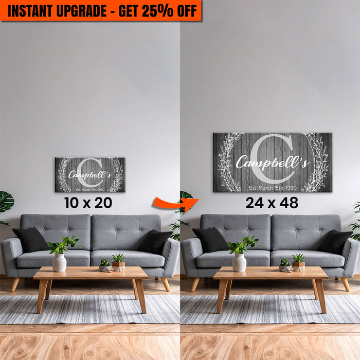 Upgrade Your 20x10 Inches 'Family Monogram' Canvas To 48x24 Inches by Tailored Canvases