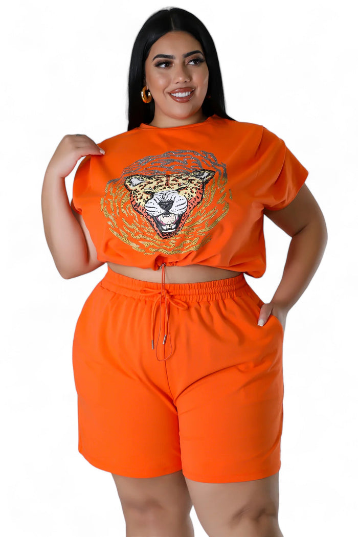 Curvy Two Piece Glitter Tiger Biker Short Set by The House of Stylez