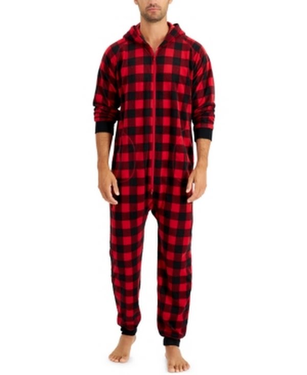 Family Pajamas Mens Matching 1-Piece Red Check Printed Pajamas by Vanessa Jane