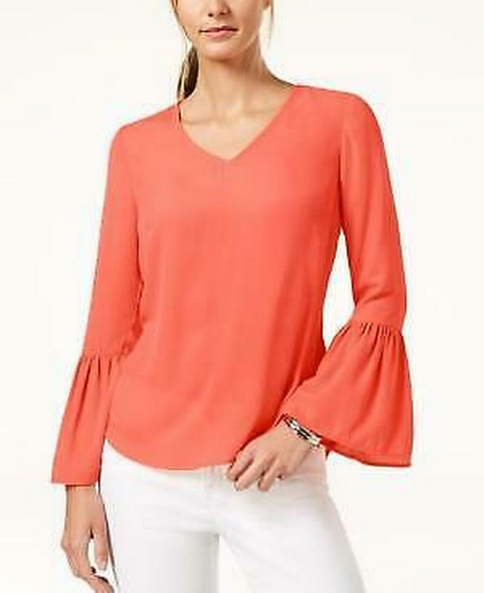 NY Collection Womens Petites Sheer Bell Sleeves Pullover Top, PL by Vanessa Jane