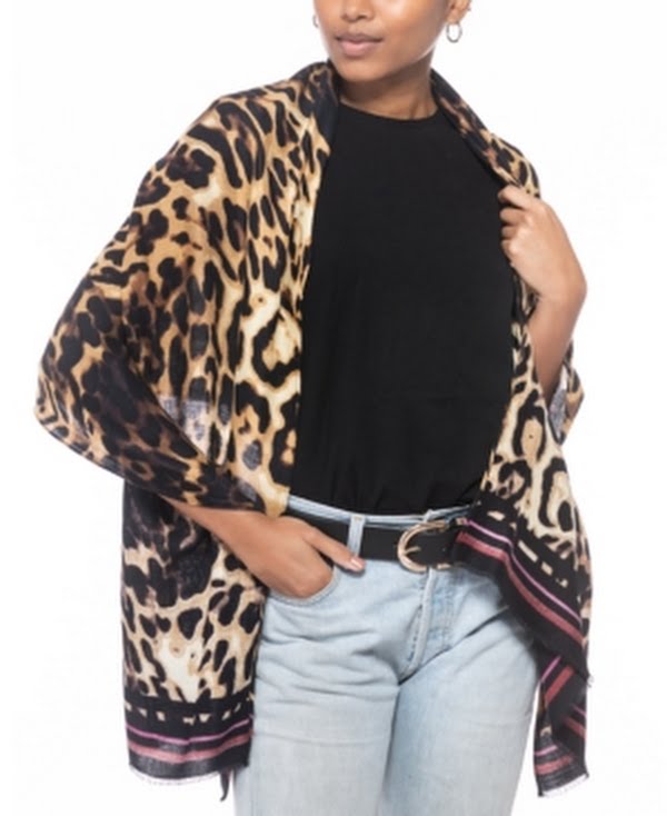 Inc International Concepts Striped Leopard-Print Wrap by Vanessa Jane