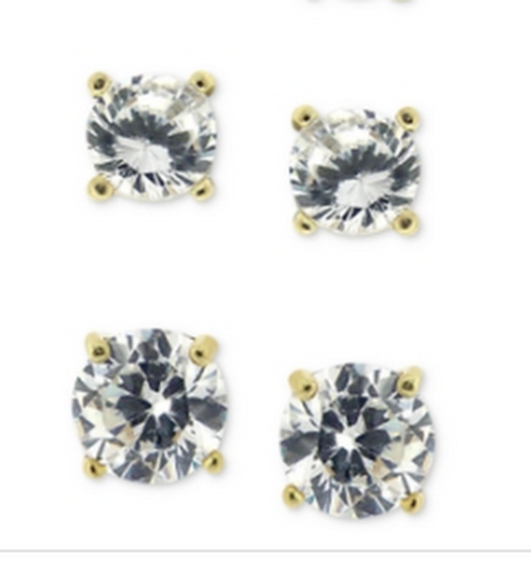 Giani Bernini 2-Pc. Cubic Zirconia Sterling Silver Stud Earrings/18k Gold-Plated by Vanessa Jane