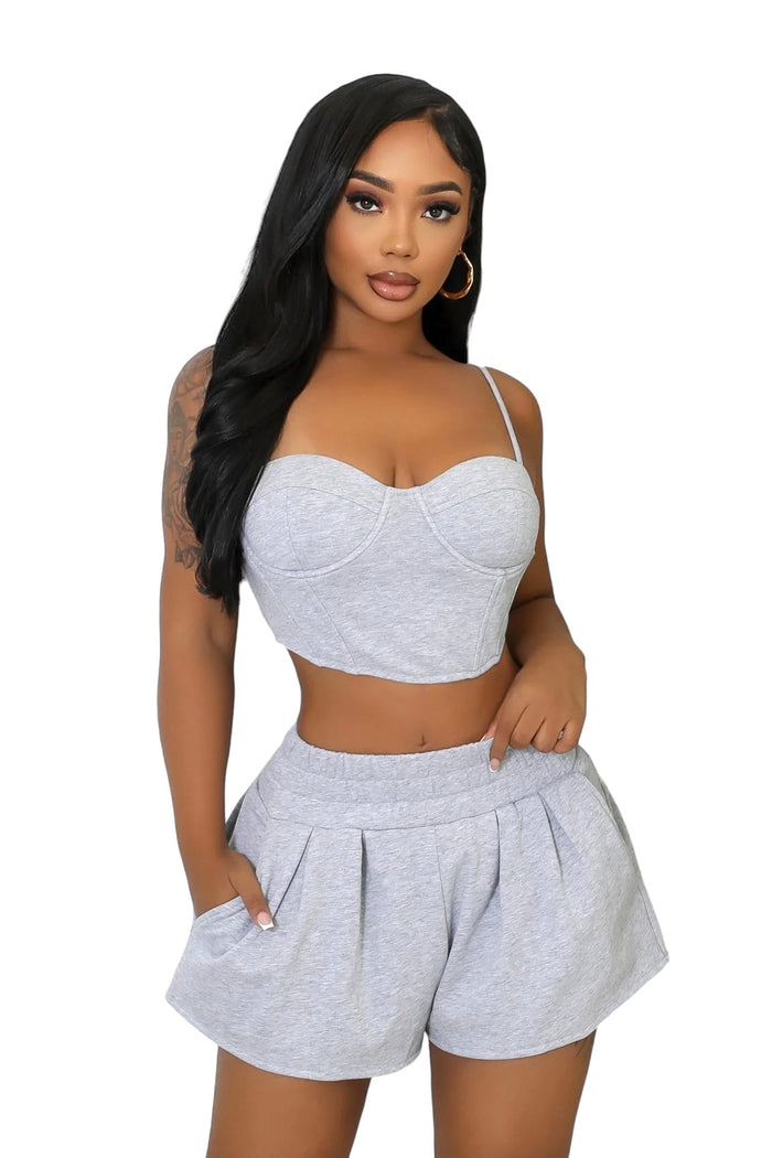 Cropped Tank Top Shorts Set Heather Gray by The House of Stylez