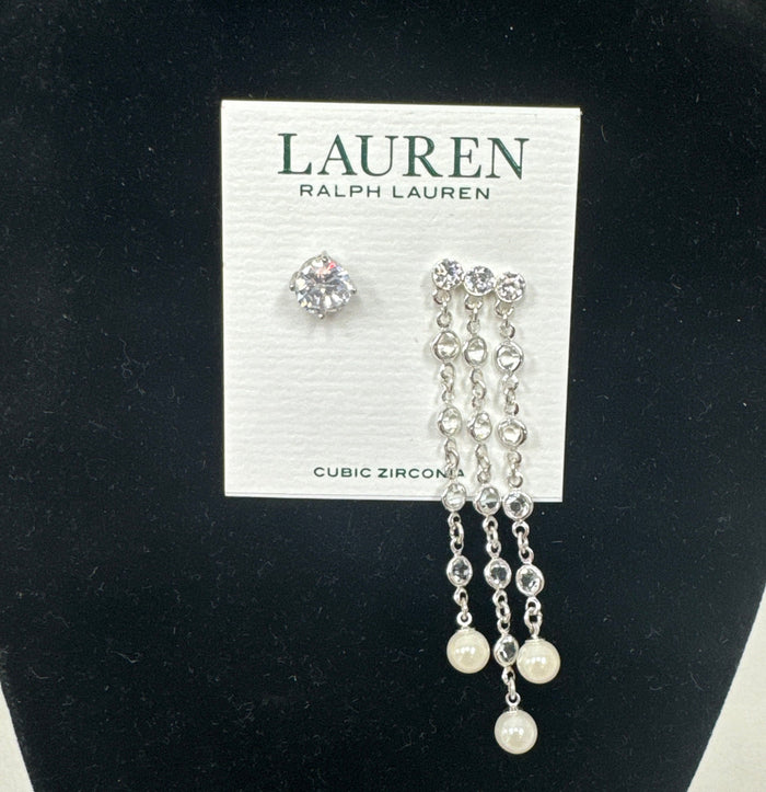Ralph Lauren Silver-Tone Mix N Match Imitation Pearl Earring/Cubic Zirconia Set by Vanessa Jane