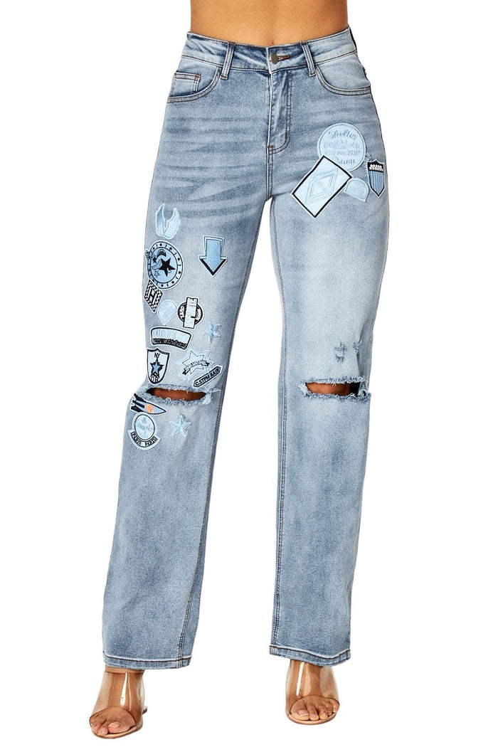 Denim Patch Exposed Knee Jeans by The House of Stylez