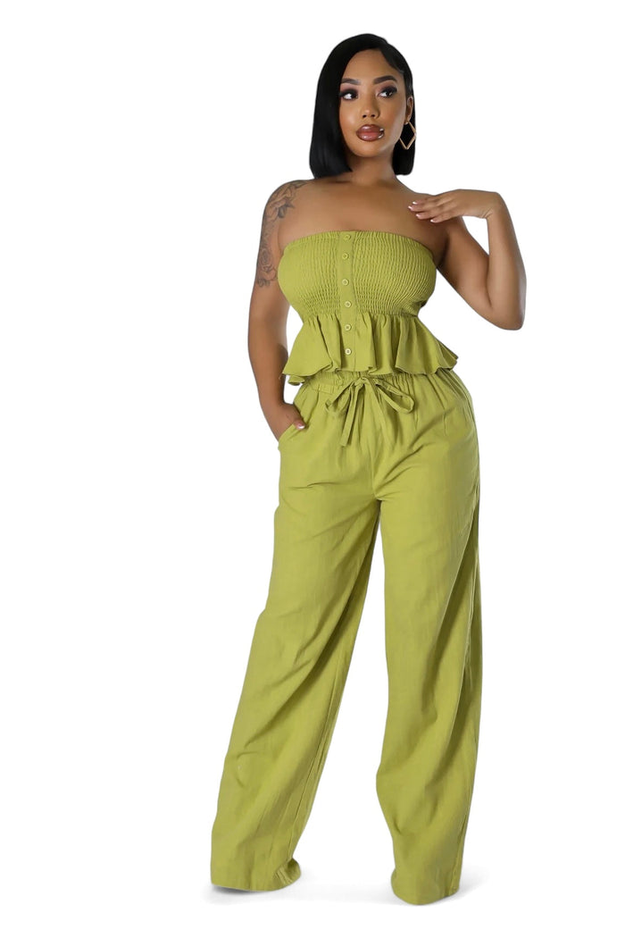 Two Piece Elastic Peplum Top & Pants Set by The House of Stylez