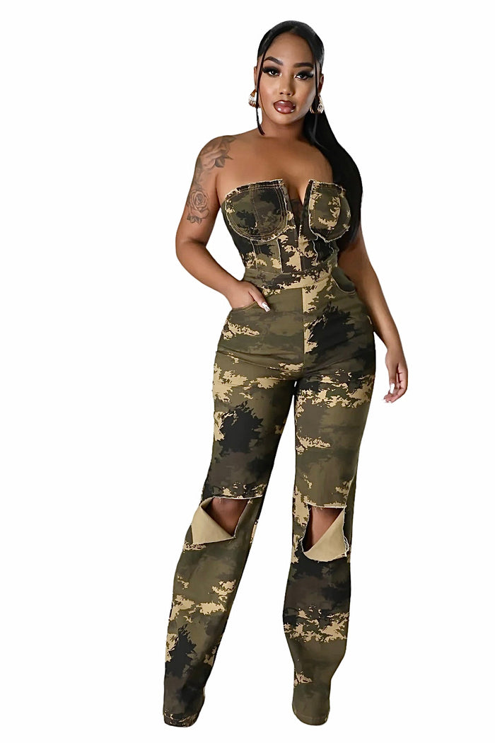 Camouflage Strapless Jumpsuit {Tall Girl Friendly} by The House of Stylez