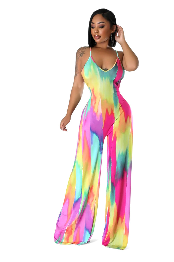 Abstract Paint Pattern Jumpsuit with Criss Cross Back by The House of Stylez