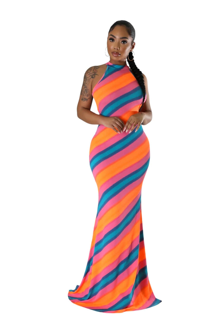 Mock Neck Multicolor Maxi Dress by The House of Stylez