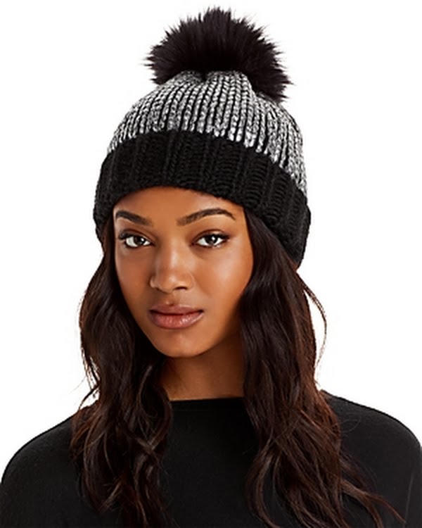 Aqua Pom Pom Knit Hat Black, One Size by Vanessa Jane
