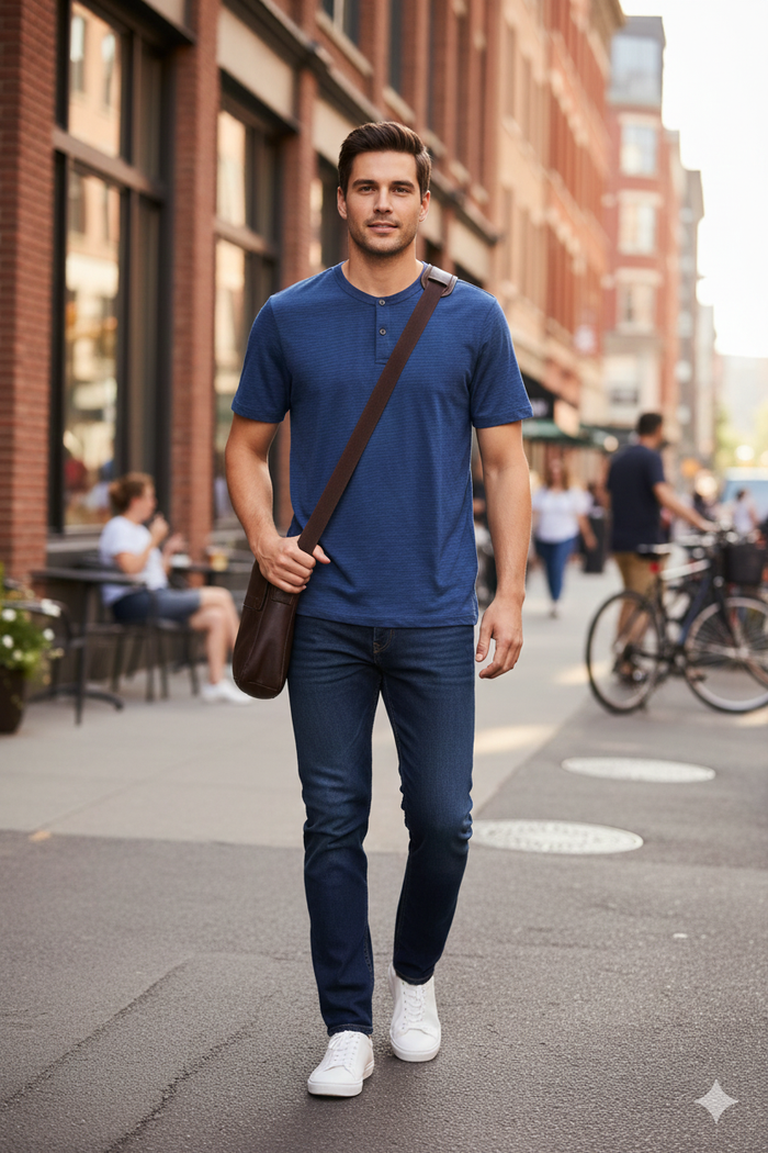 Theory Mens Anemone Trim Fit Stripe Henley, Blue, Size XXL by Vanessa Jane