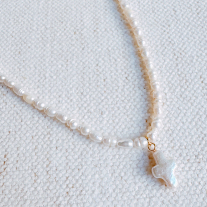 Genuine Freshwater Pearl Cross Necklace
