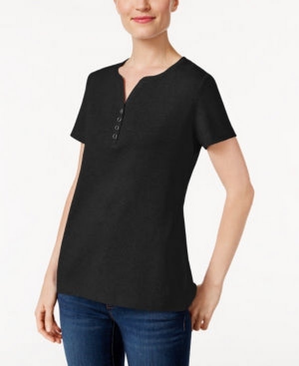 Karen Scott Petite Cotton Henley Top, Size PS by Vanessa Jane
